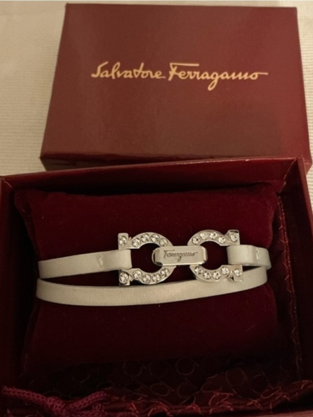Salvatore Ferragamo Leather Crystal-Accented Bracelet
